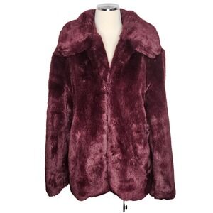 Liz Claiborne Faux Fur Jacket Burgundy Plush Soft Coat Vintage Inspired 18 Plus